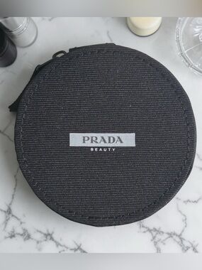 Prada Black Round Beauty Case with Logo Patch
